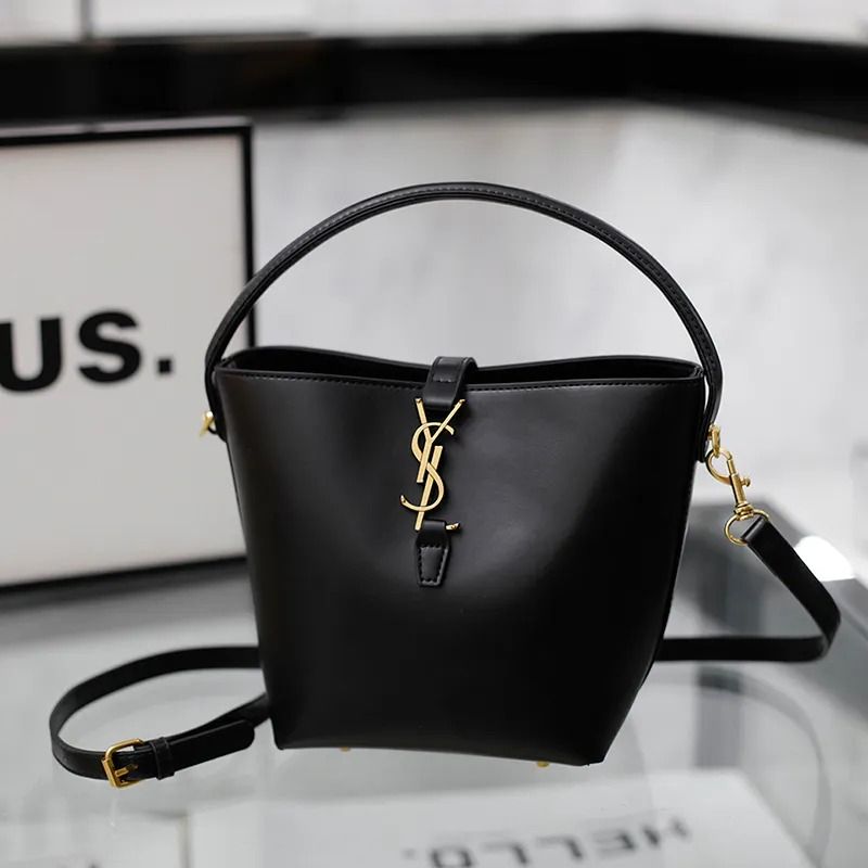 Soft Leather Bucket Bag Wide Strap Shoulder Bag for Women