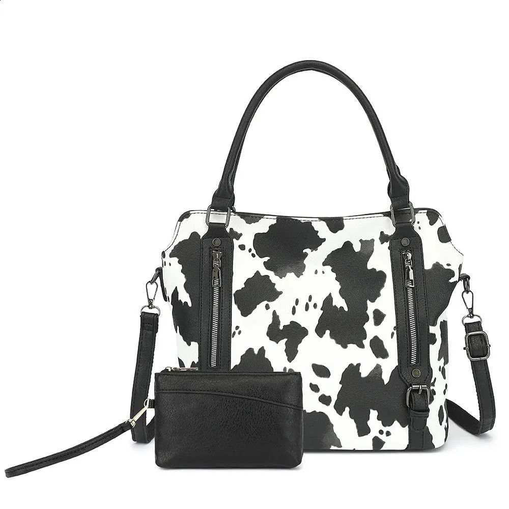 Cow Print Tote Bag and Purse Set PU Leather Large Shoulder Bag for Women