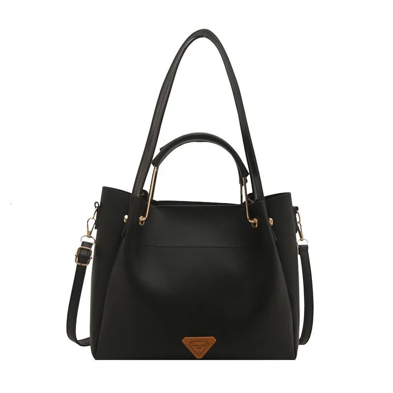 Large Black Leather Bucket Bag for Women Top Handle Work Tote Daily Commute