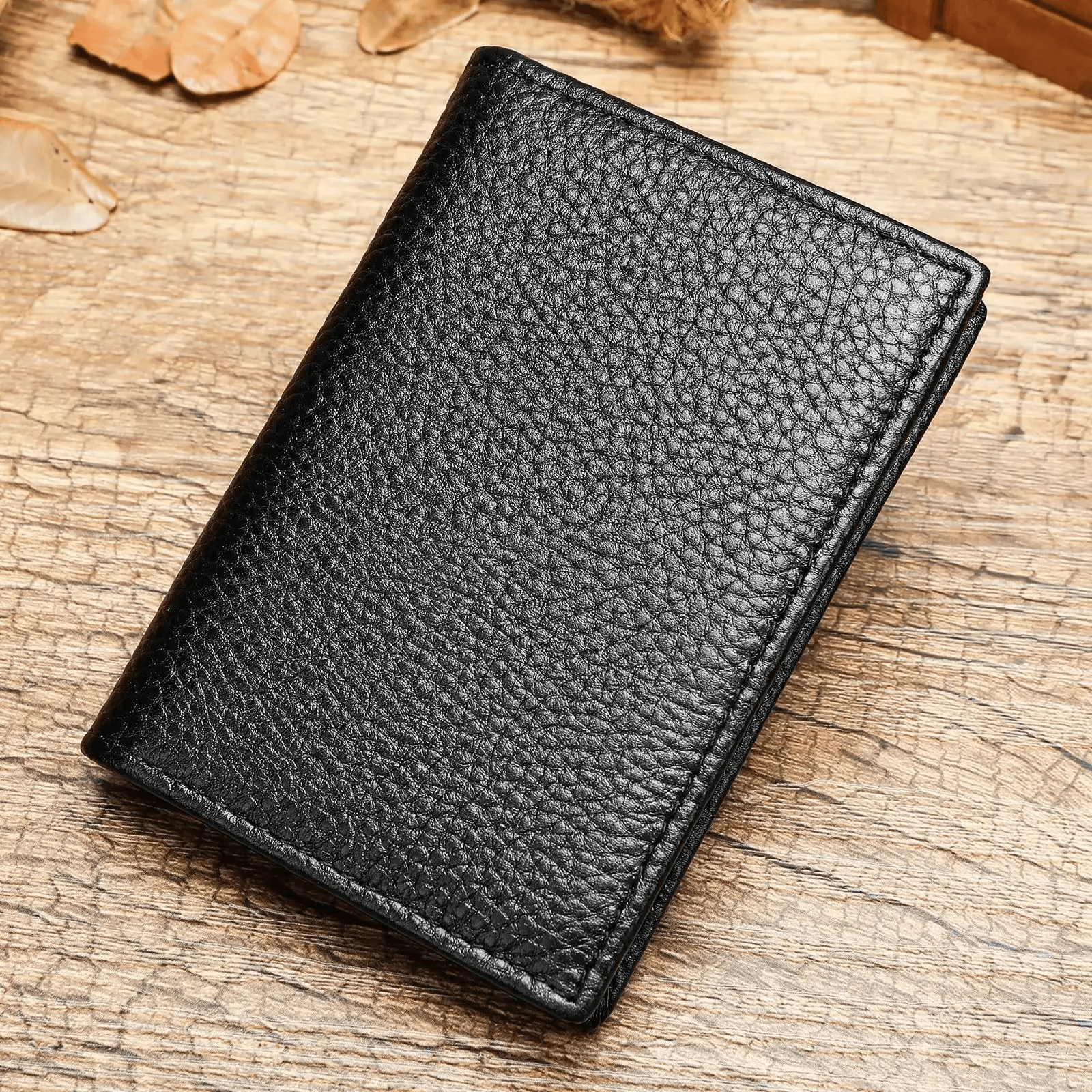 Slim Genuine Leather ID Holder Mini Wallet Passport Card Case for Men and Women