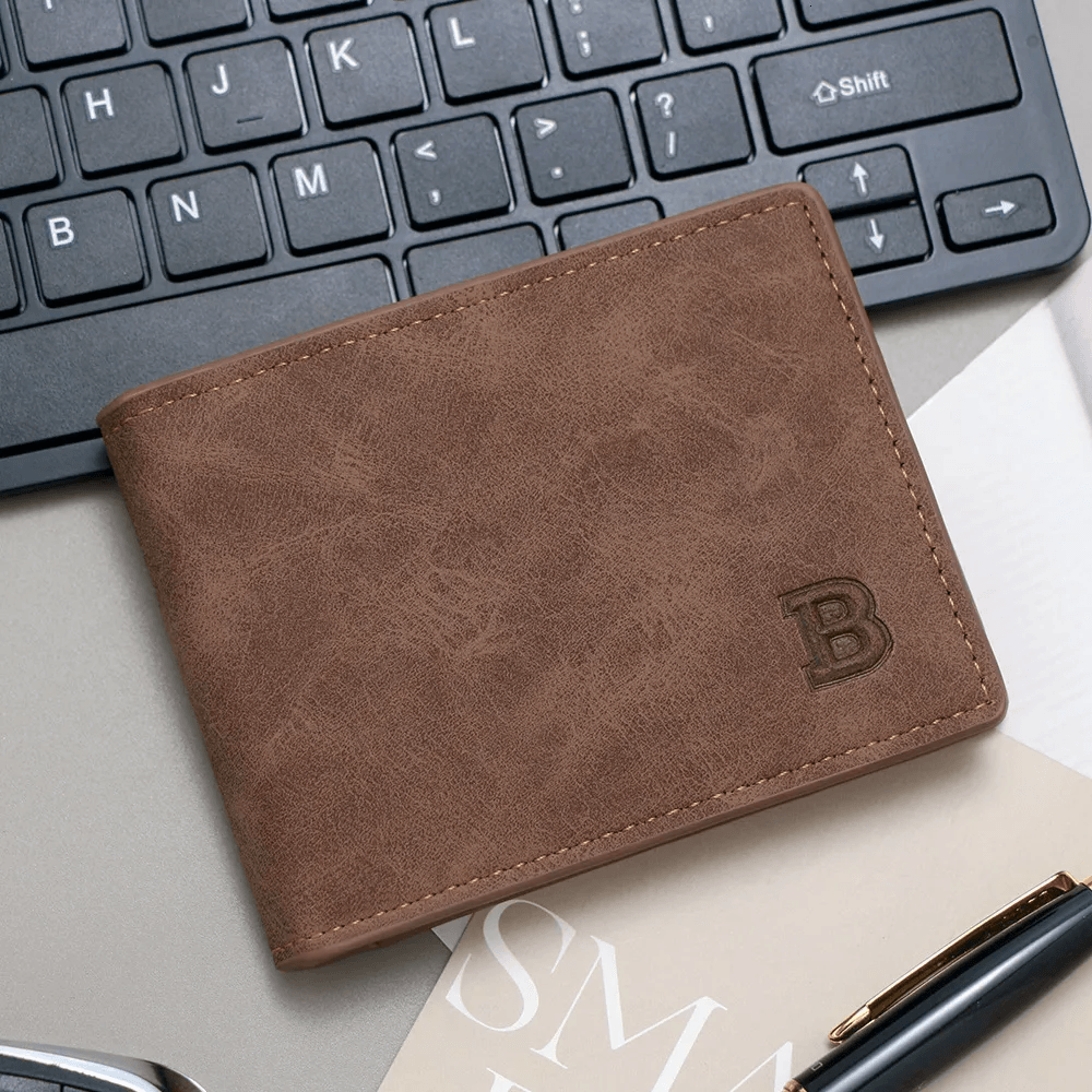 Retro Matte Men Bifold Wallet Compact Card Holder with Coin Pocket