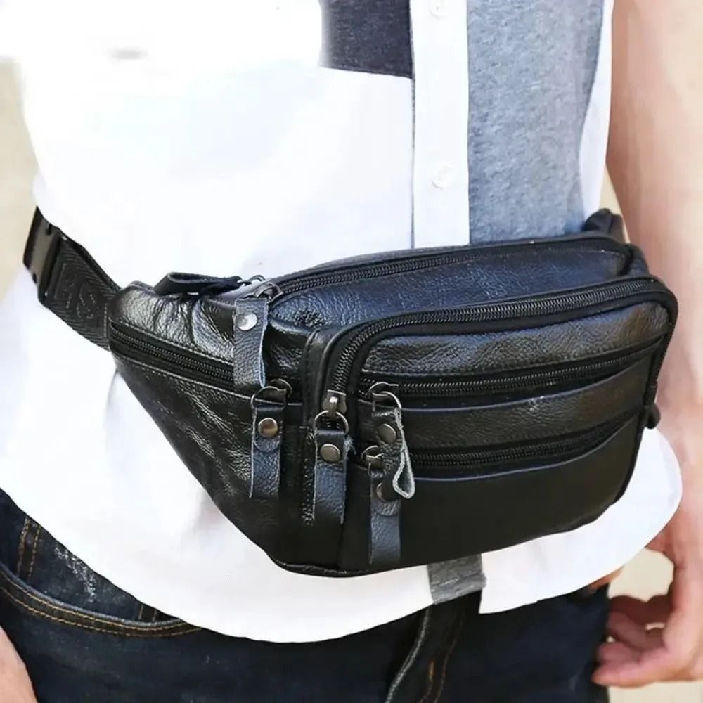 Men Waterproof PU Leather Waist Bag Large Capacity Travel Phone Pouch