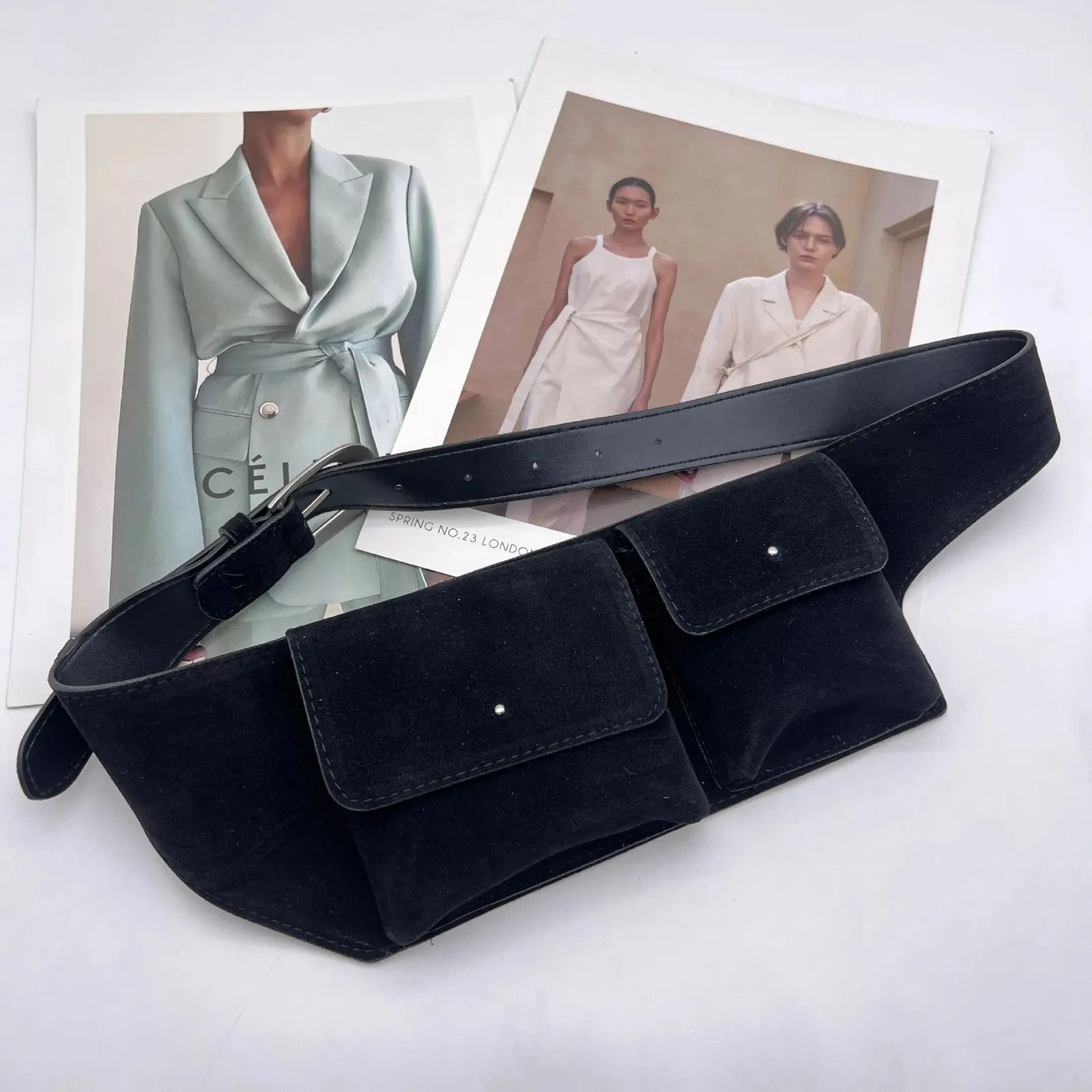 Vintage Suede PU Leather Belt Bag for Women with Double Coin Purses