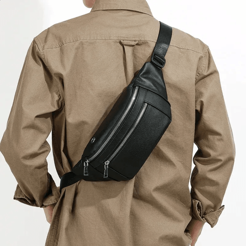 Genuine Leather Men Chest Bag Cowhide Crossbody Sling Daypack