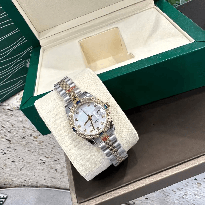 Diamond Bezel Womens Quartz Watch Stainless Steel Luxury Dress Wristwatch