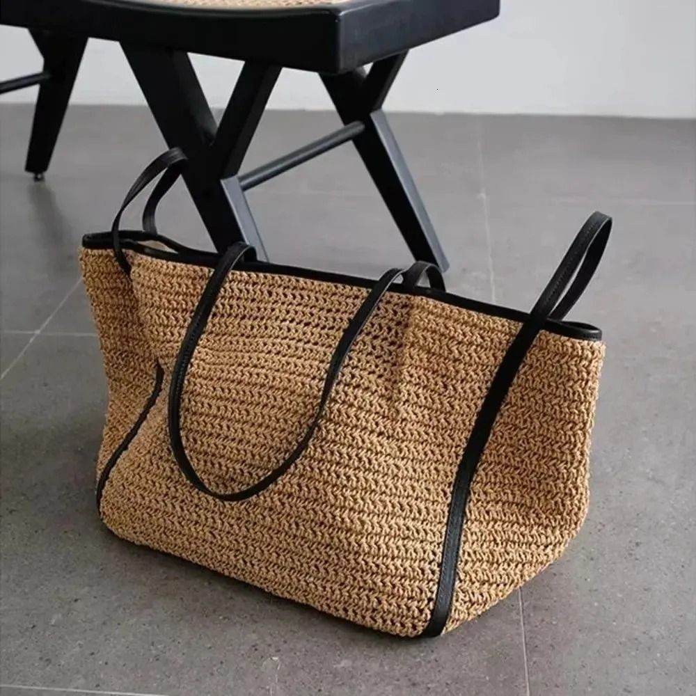 Vintage Korean Woven Straw Shoulder Bag Large Capacity Summer Tote