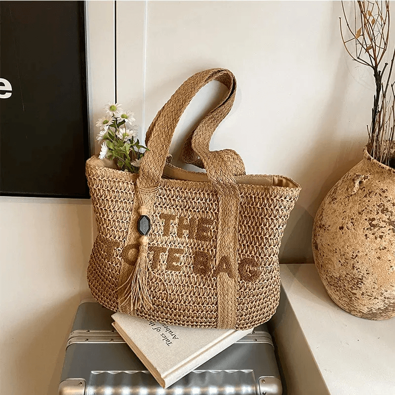 Woven Straw Tote Bag Large Capacity Beach Shoulder Carryall for Women