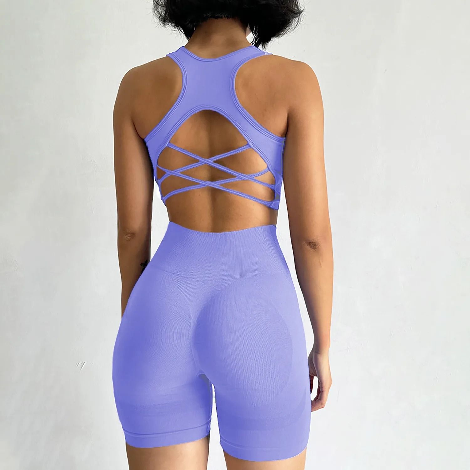 Womens Seamless Yoga Set Ribbed Sports Bra and High Waist Shorts 2 Piece Workout Set