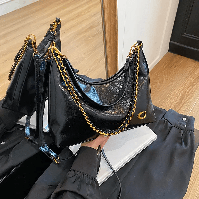 French Waxed Leather Bucket Bag Large Capacity Shoulder Crossbody Purse for Women