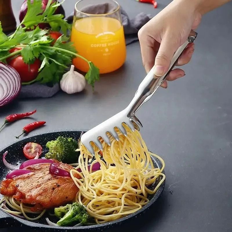 Stainless Steel Spaghetti Tongs Multifunctional Pasta Fork and Barbecue Food Clip
