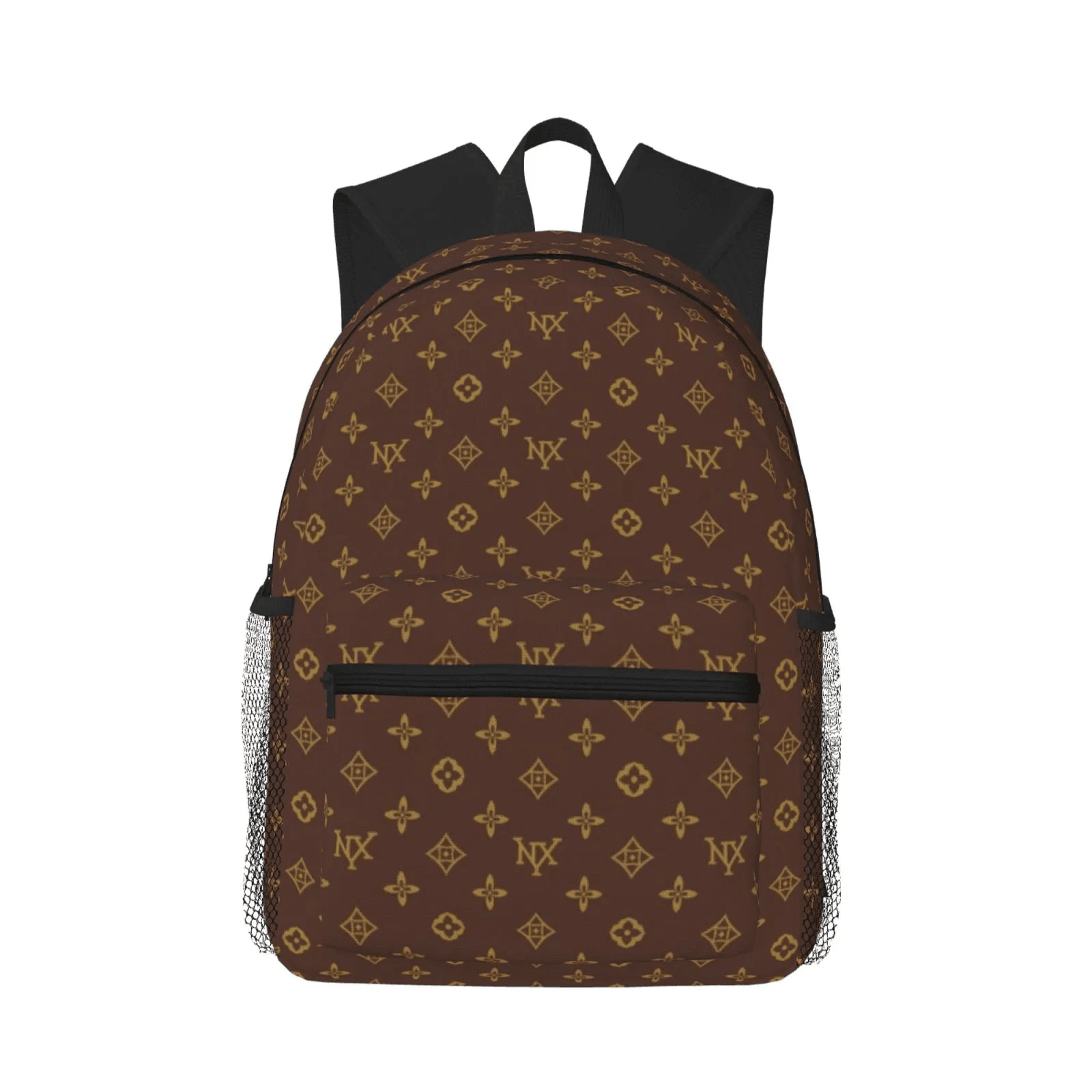 Vintage PU Backpack with Floral Letter Detail Zipper Closure and Cell Phone Pocket