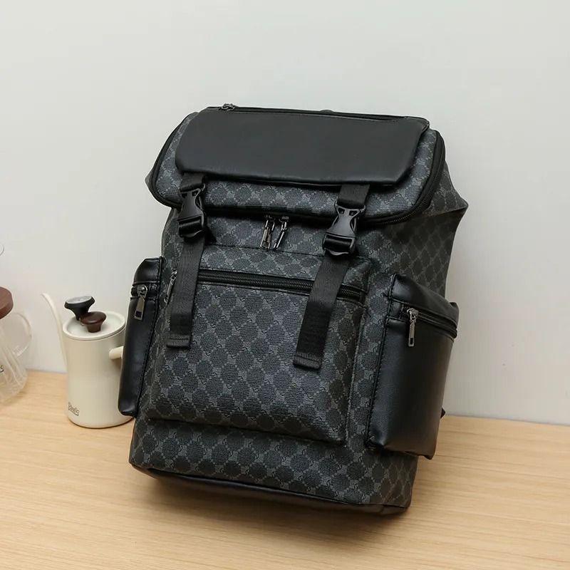 Men's PU Leather Business Backpack Waterproof Multi Compartment Travel Daypack