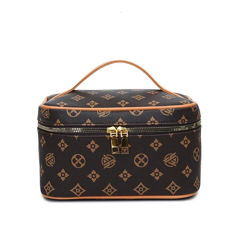 Vintage Floral Faux Leather Cosmetic Bag with Double Zipper Travel Design