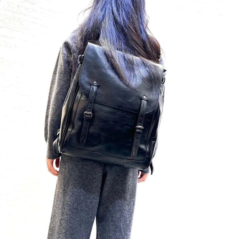 Genuine Cowhide Leather Backpack Large Capacity Laptop Rucksack