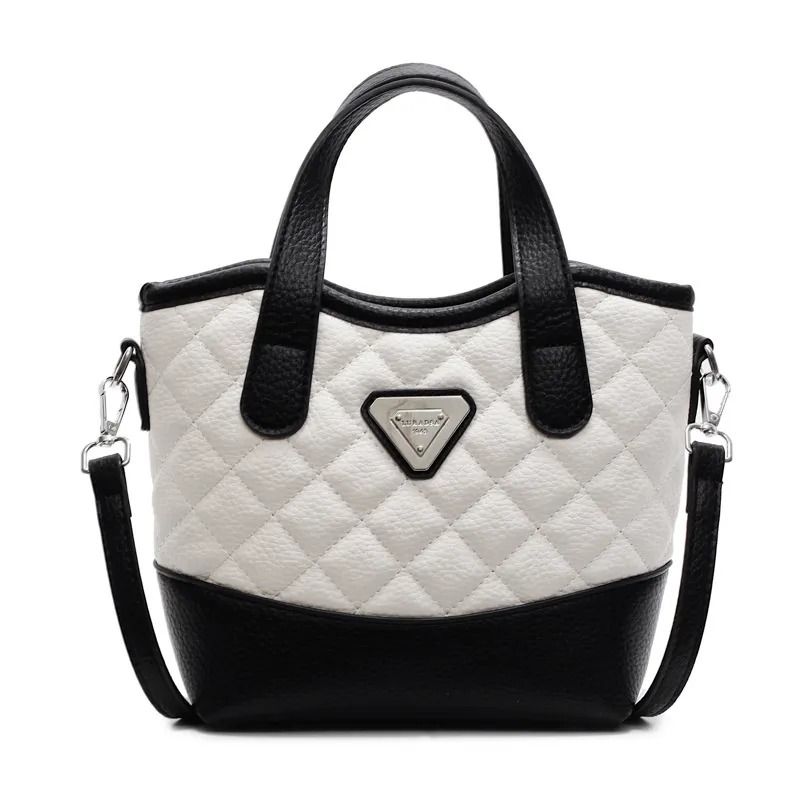 Quilted PU Leather Bucket Crossbody Bag with Zipper Closure