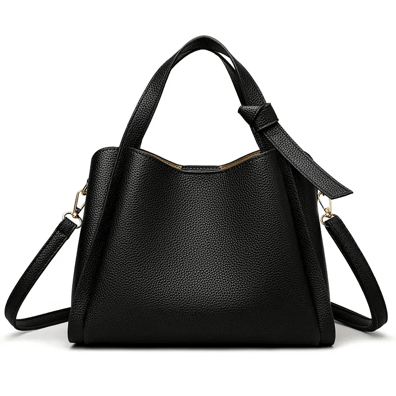Soft Leather Womens Basket Weave Bucket Tote and Crossbody Bag