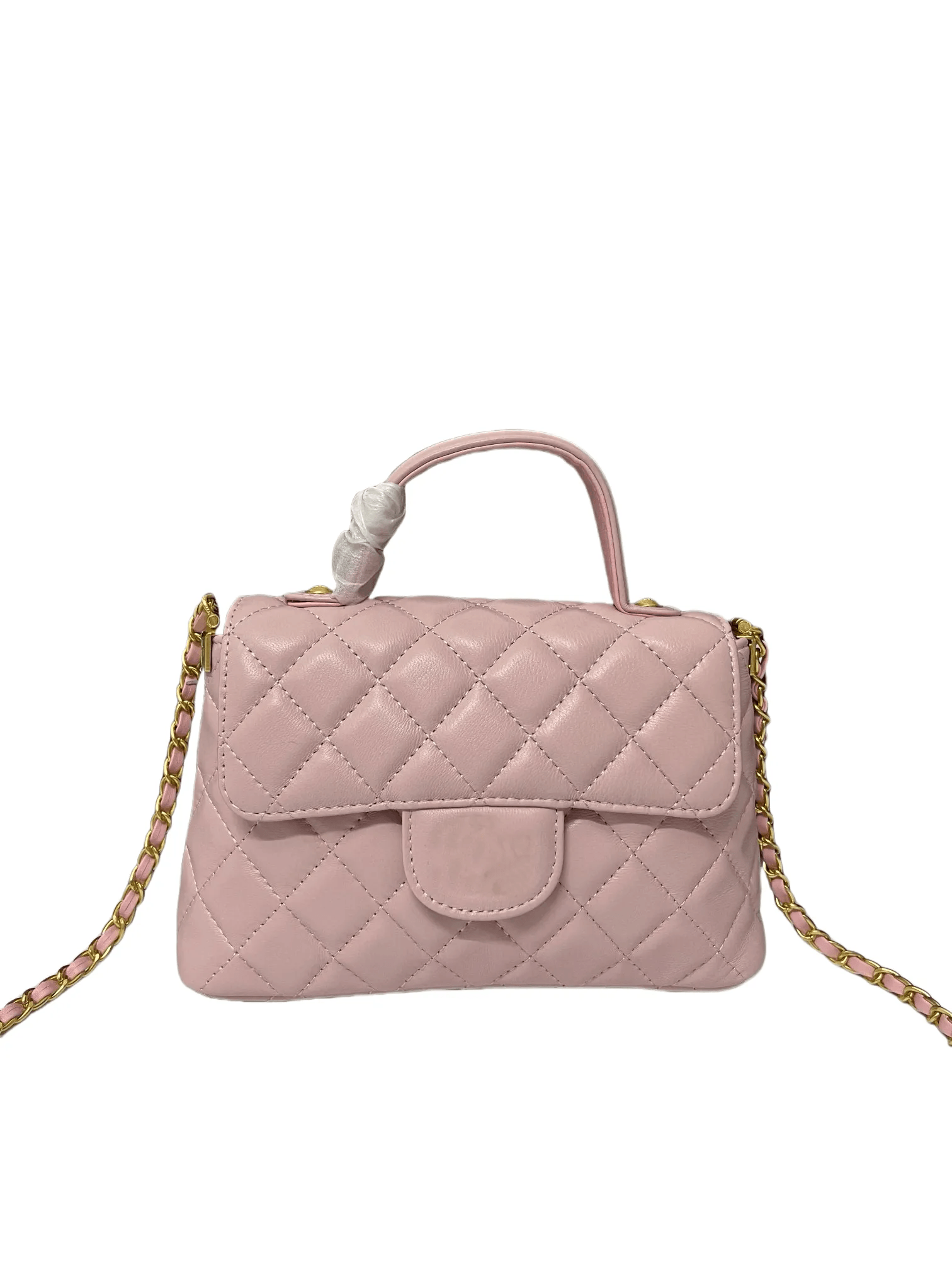 Genuine Leather Mini Shoulder Bag with Zipper Closure and Floral Chain Accents