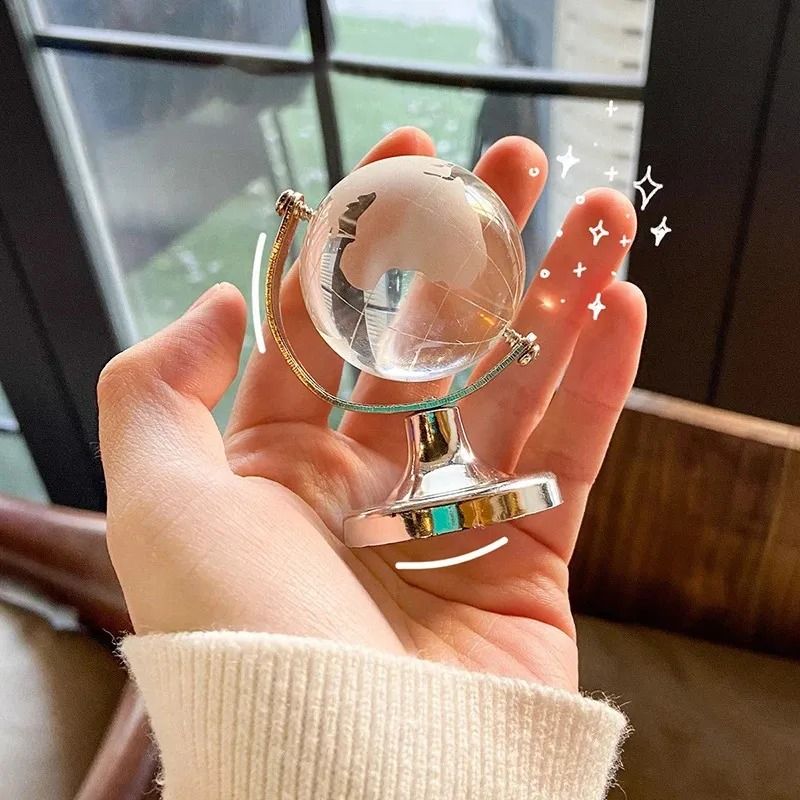 Mini Crystal Globe Transparent Glass Earth Ornament