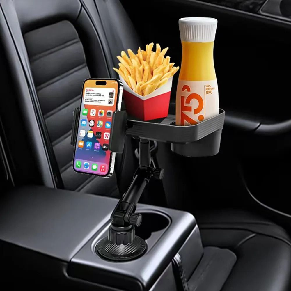Car Cup Phone Holder with Degree Rotation and Organizer Tray
