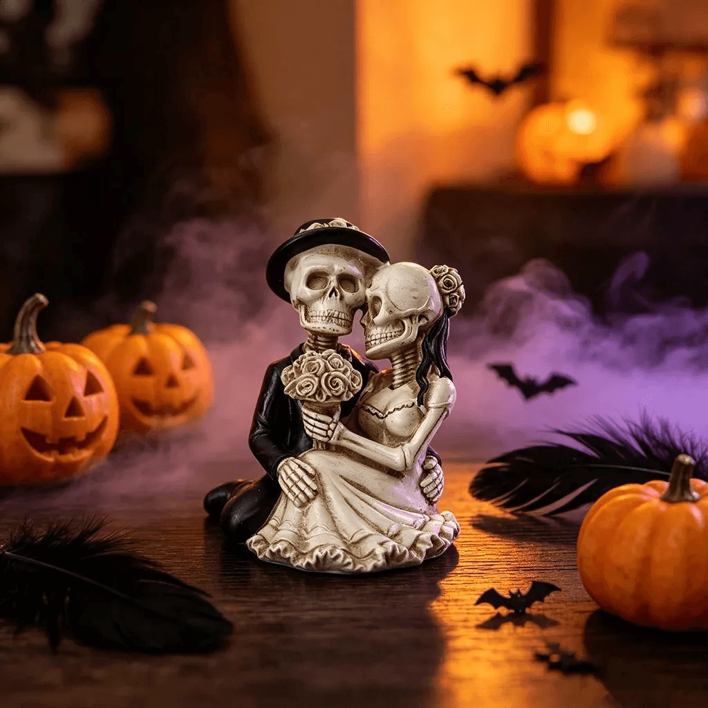 Gothic Skeleton Wedding Couple Figurine Resin Bride and Groom Cake Topper