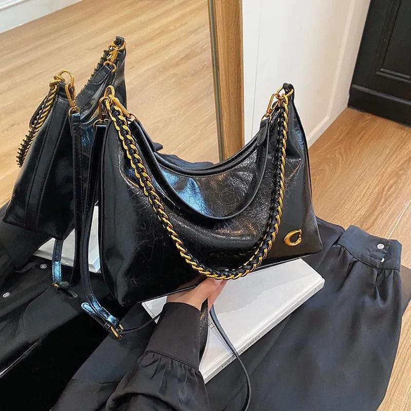 Oil Wax Leather Bucket Bag with Shoulder and Crossbody Carry