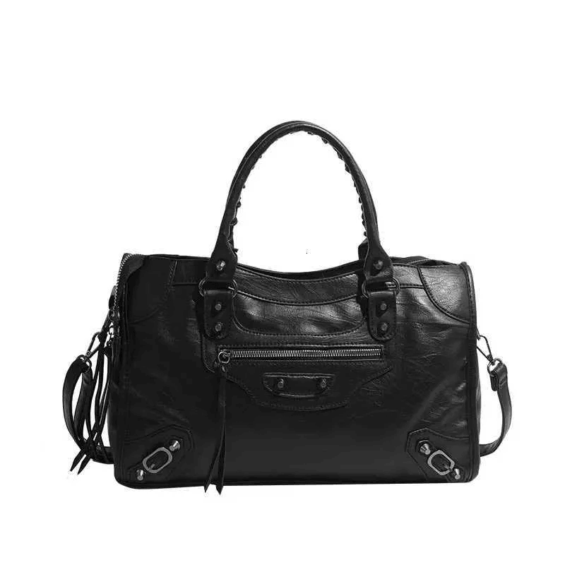 PU Leather Motorcycle Tote Bag with Shoulder and Crossbody Carry