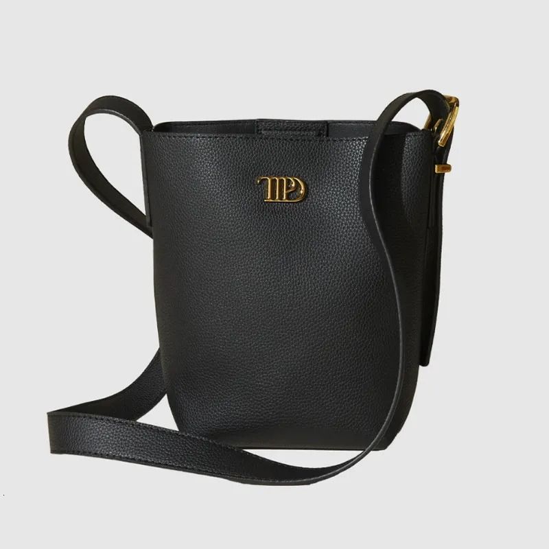 Black PU Leather Bucket Shoulder Crossbody Bag for Women