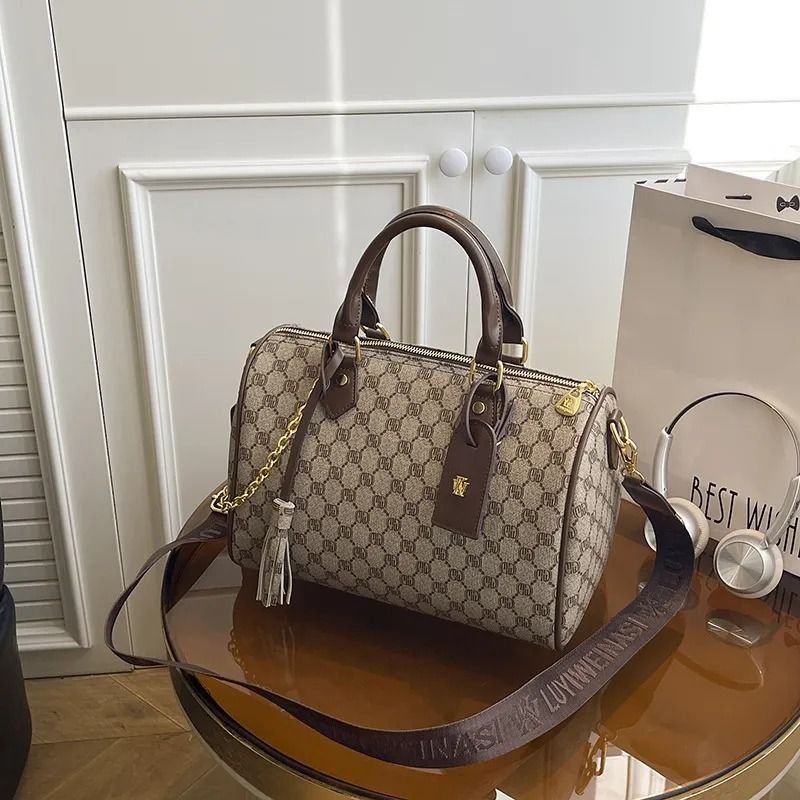 Women Vintage Boston Pillow Handbag with Crossbody Style