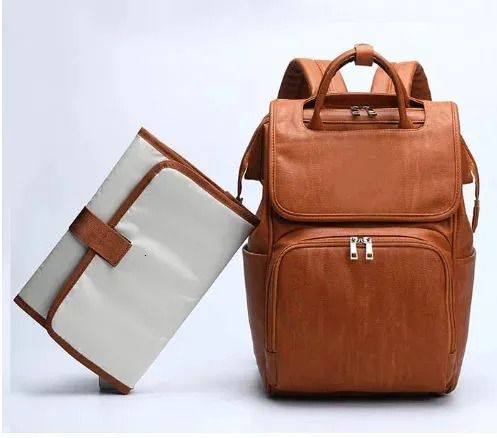 PU Leather Diaper Bag Backpack with Changing Mat and Large Capacity