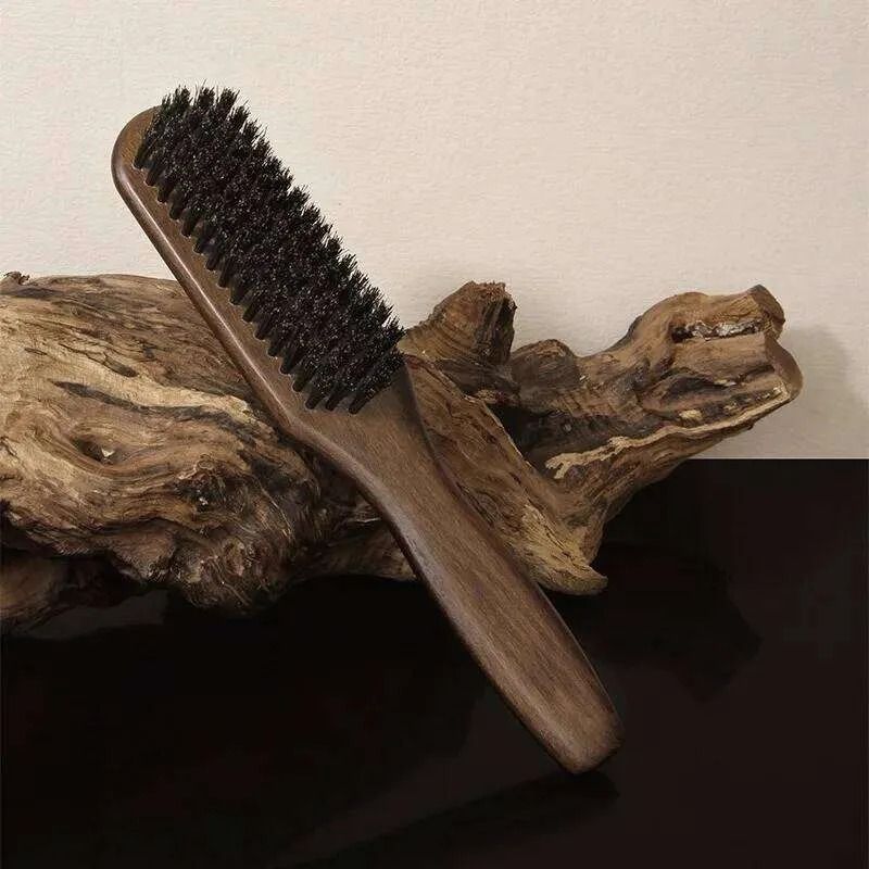 Wood Handle Boar Bristle Beard Brush for Men Mustache and Shaving Grooming Tool