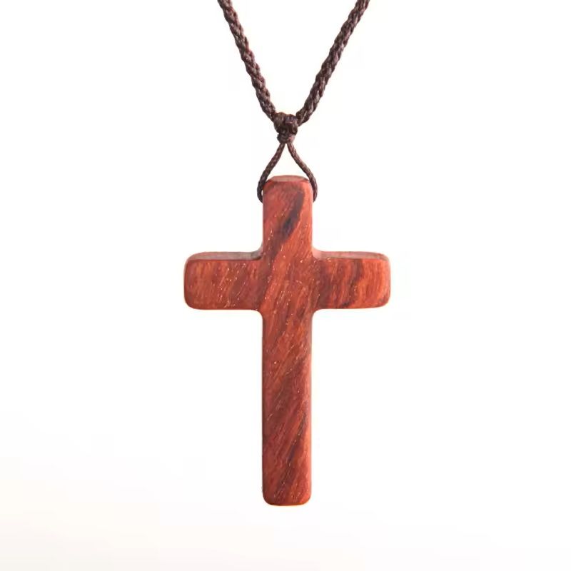 Handmade Ebony Crucifix Pendant Necklace with Braided Rope