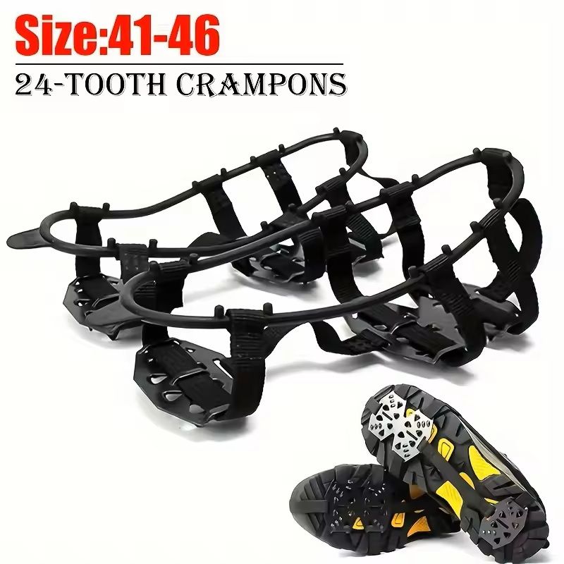 24 Tooth Heavy Duty Ice and Snow Shoe Covers Anti-Slip Crampons for Hiking, Walking, Running and Hunting