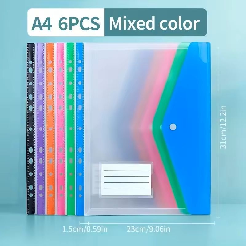 A4 Large-Capacity Expandable File Pocket Loose-Leaf Button Folder with Label Tabs for School, Home & Office