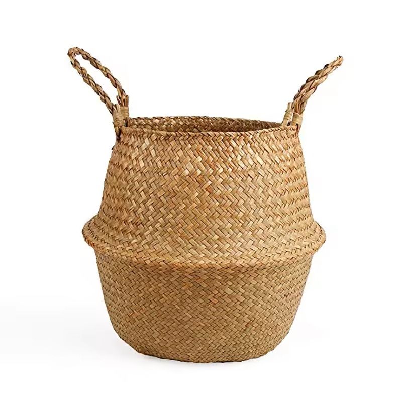 Wicker Straw Storage Basket – Folding Rattan Laundry / Plant / Home Storage Basket
