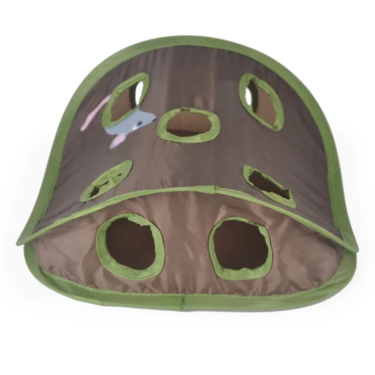 Folding 9-Hole Cat Tunnel Toy – Interactive Plush Mouse, Grab Ball & Bell for Play & Decompression
