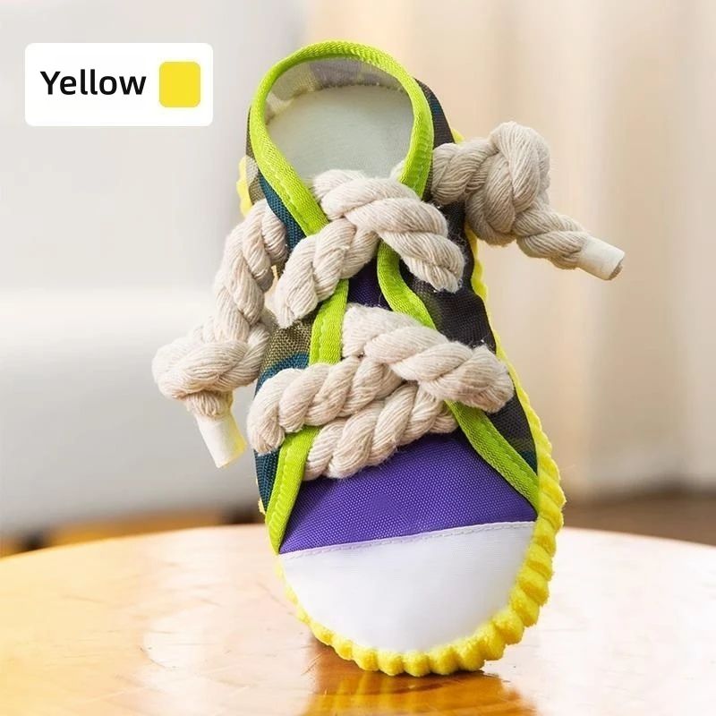 Interactive Dog Chew Slipper Toy – Cotton Rope Teeth Cleaning Squeaky Shoe with Bell & BB Airbag
