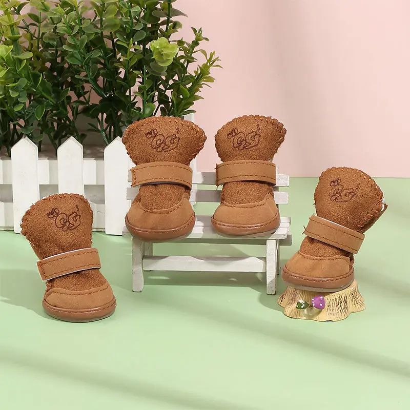 Soft Plush Pet Snow Boots - Warm Washable Winter Shoes for Small Dogs & Cats