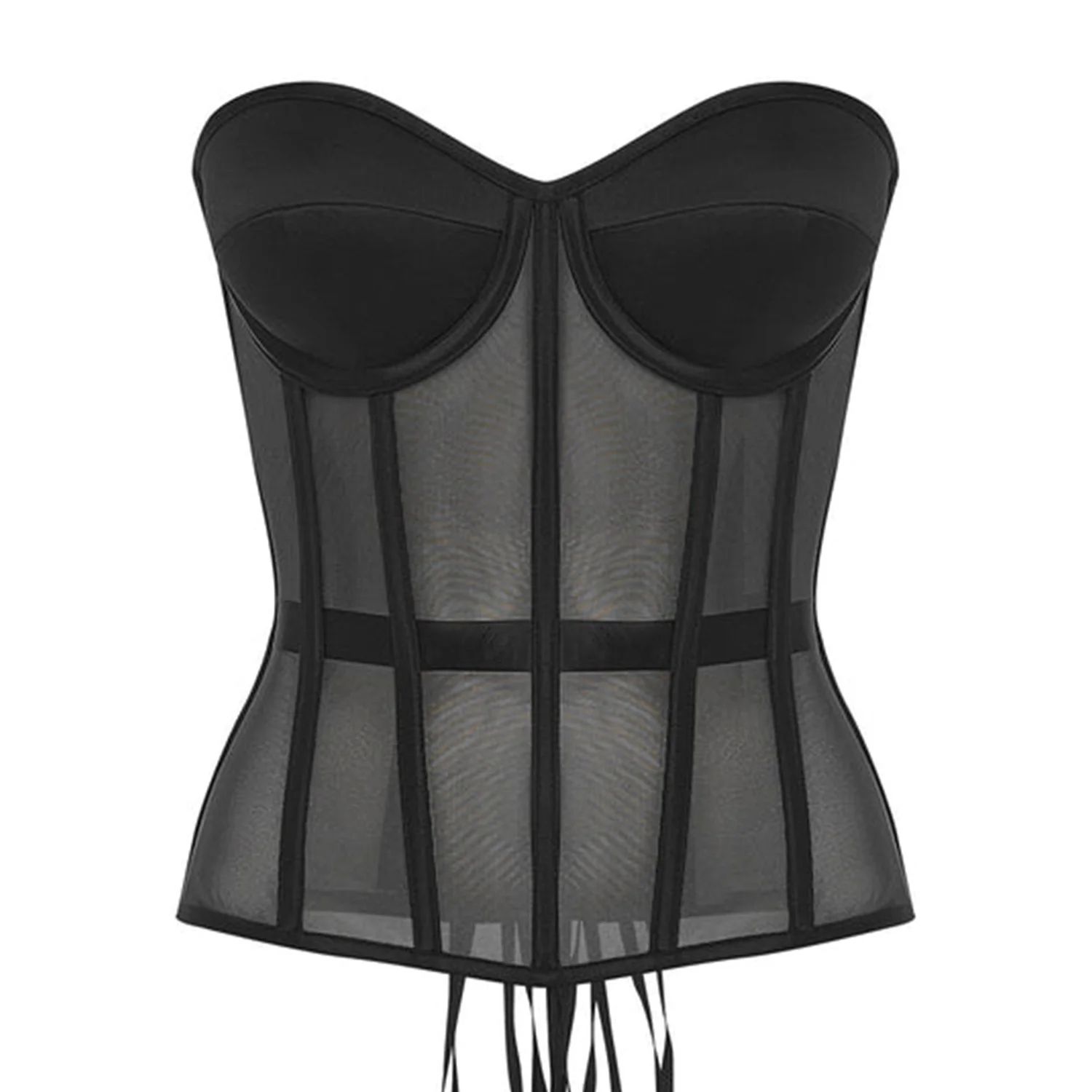 Luxury Strapless Corset Bustier for Women – Transparent Mesh Steel Boned Bodice, Lace-Up Top with Supported Cups