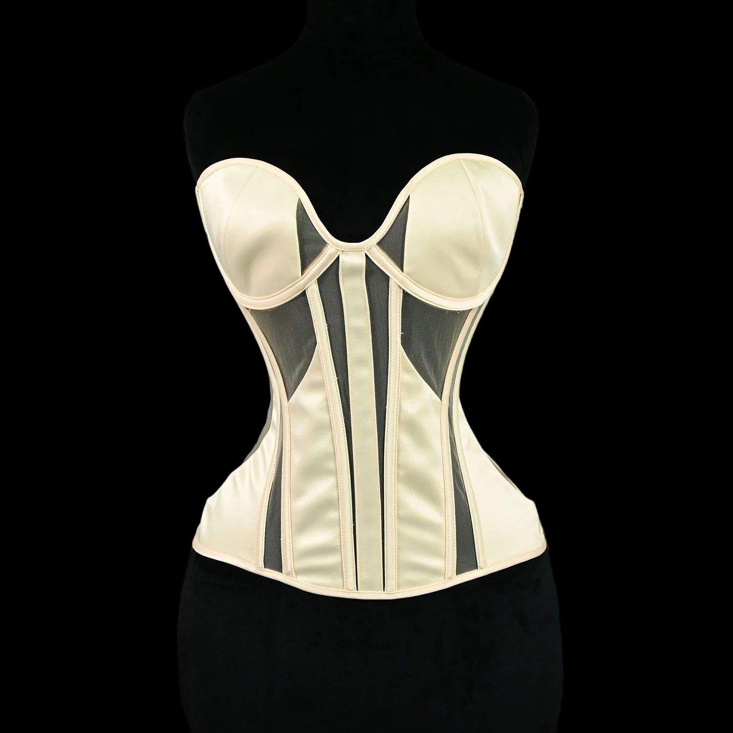 Women Tight Overbust Corset Bustier – Transparent Mesh Steel Boned Lace-Up Shaping Top for Waist Slimming