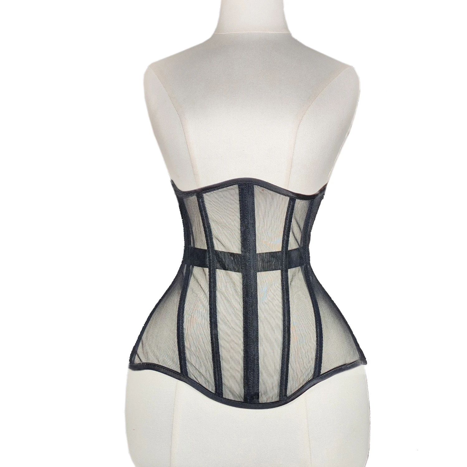 Women Steel Boned Underbust Mesh Corset – Lace-Up Waist Trainer Bustier for Shaping & Stage Costume