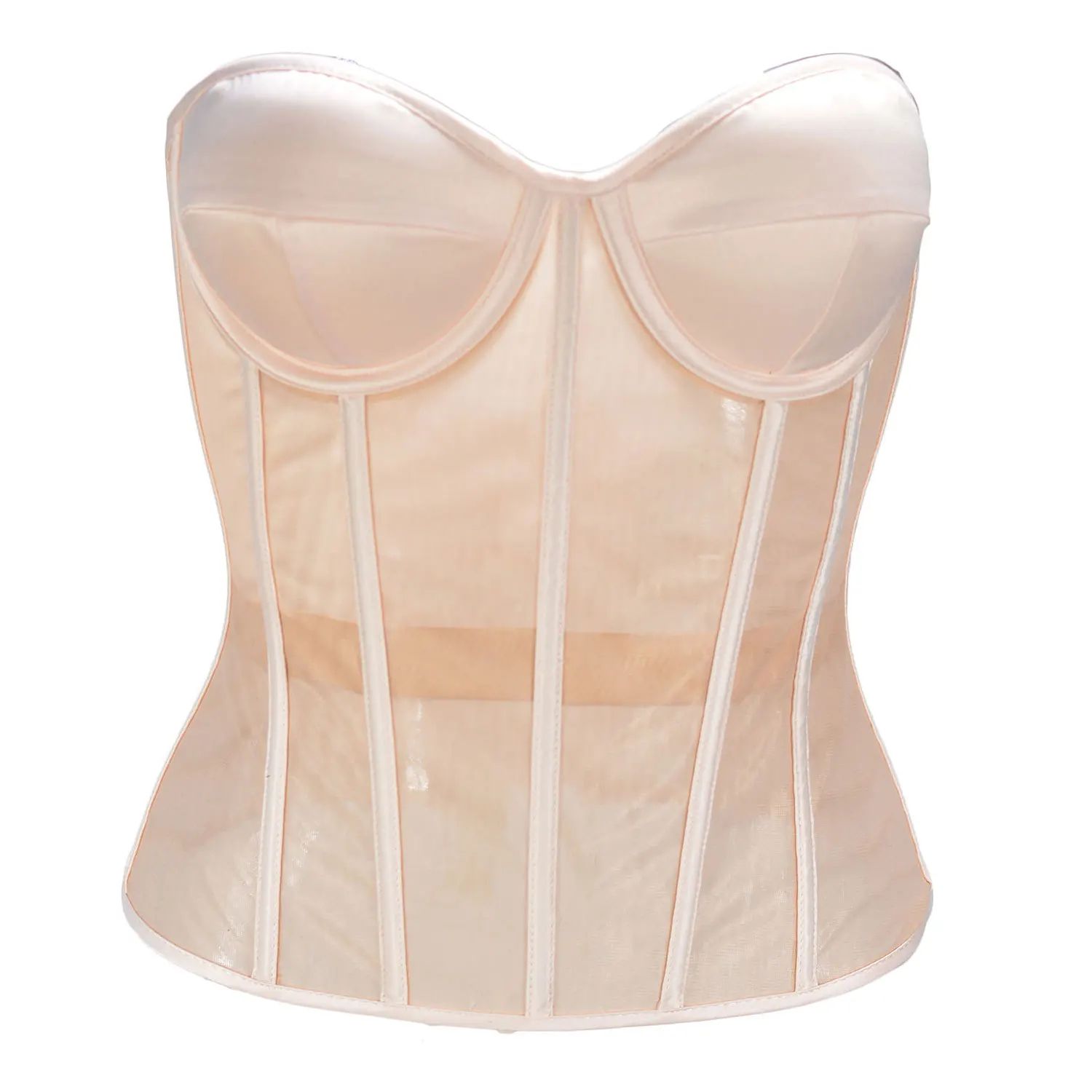Womens Double-Layer Mesh Abdominal Corset Bustier – Steel Boned Lace-Up Shaping Bodice with Bra for Dresses (XS–3XL)