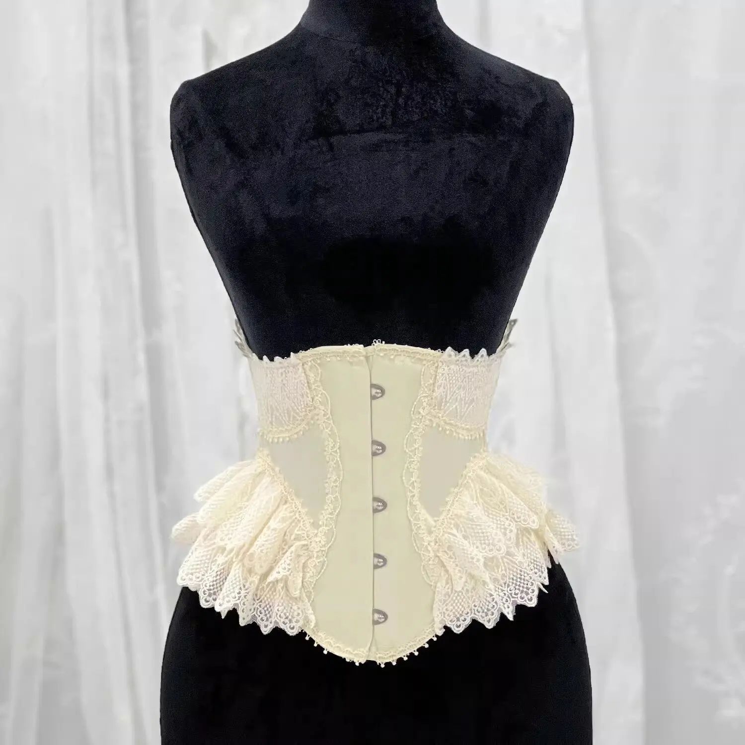Womens Fancy Underbust Lace Corset Bustier – Gold Boned Lace