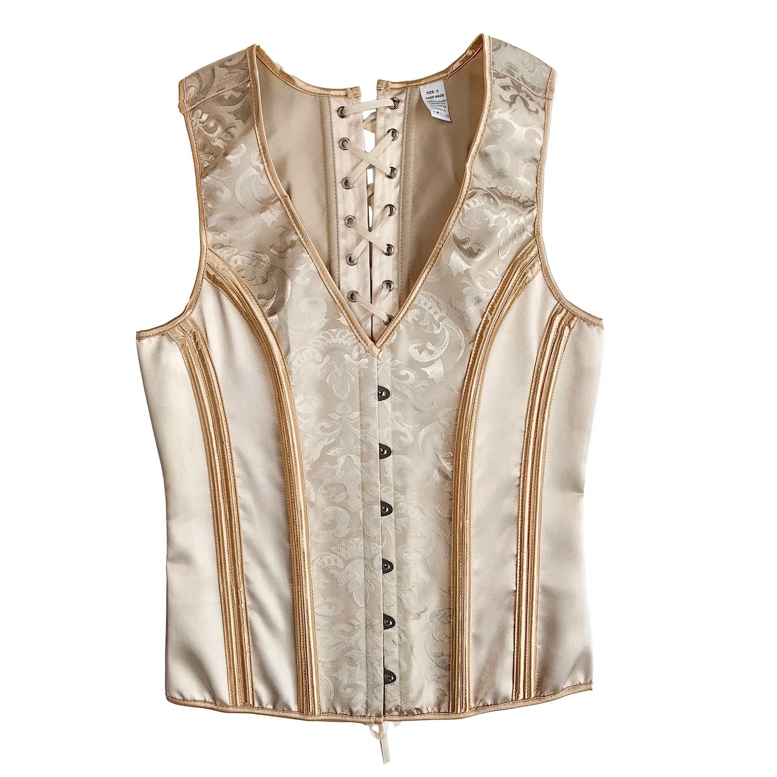 Mens Corset Vest Waistcoat – Beige Floral Boned Lace-Up Waist Trainer Tight Formal Dress Vest for Wedding Party