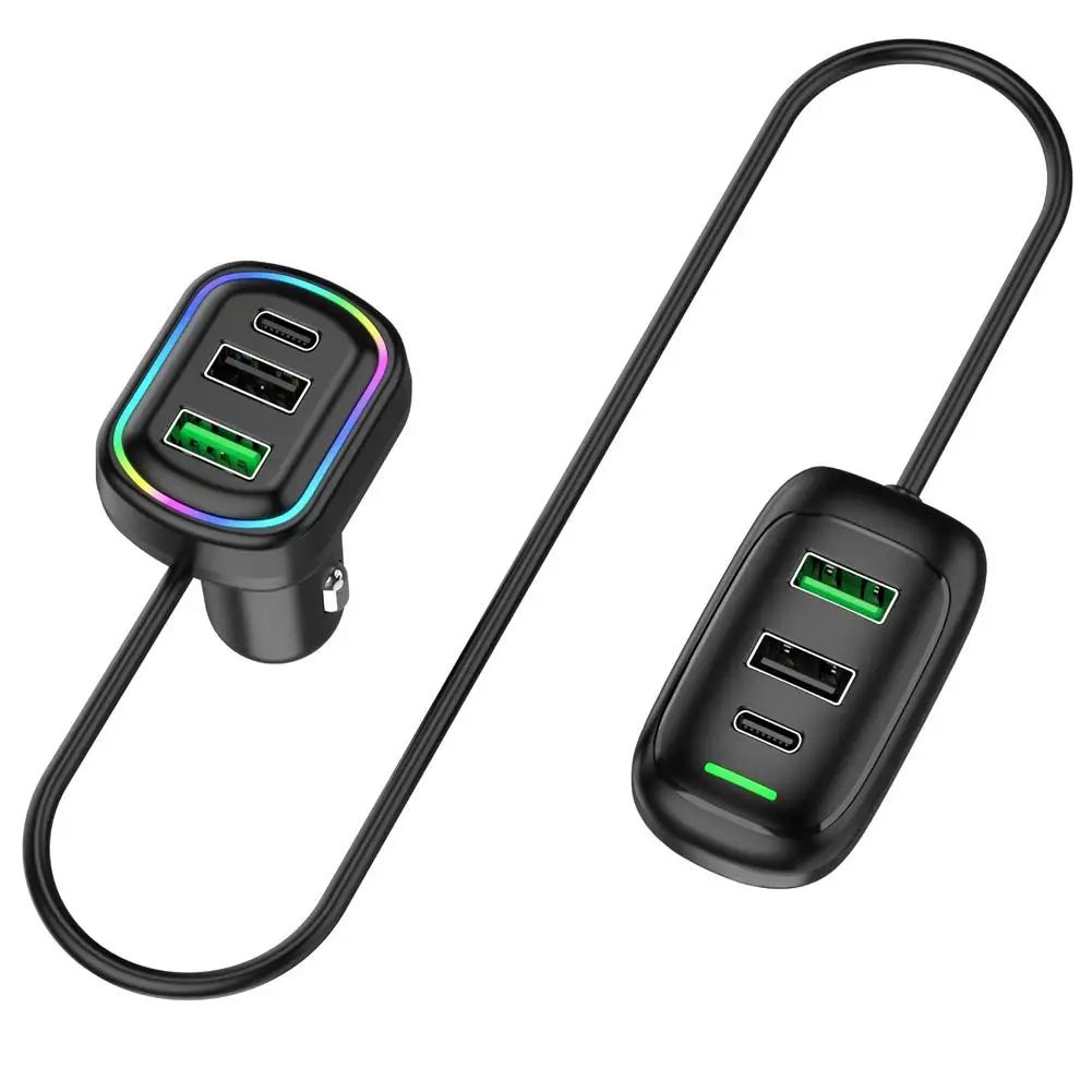 48W 6-Port Car Charger with USB-C PD Fast Charging – Multi-Device Cigarette Lighter Adapter with RGB Light