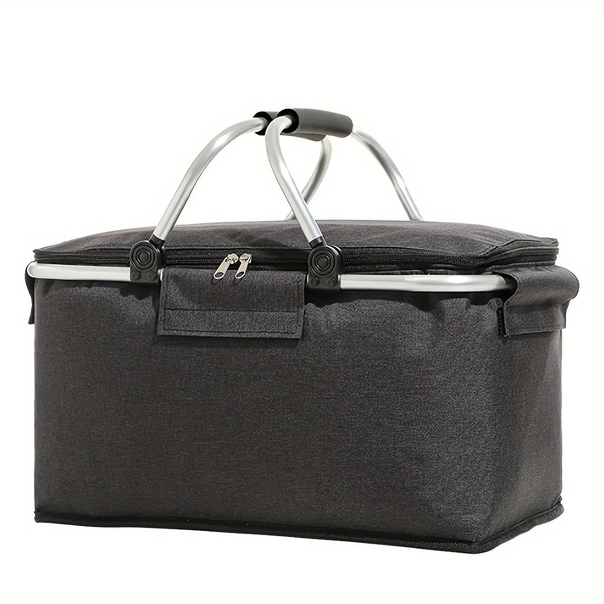 Foldable Insulated Picnic Basket - Large Capacity Aluminum Foil Thermal Cooler Tote with Sturdy Frame