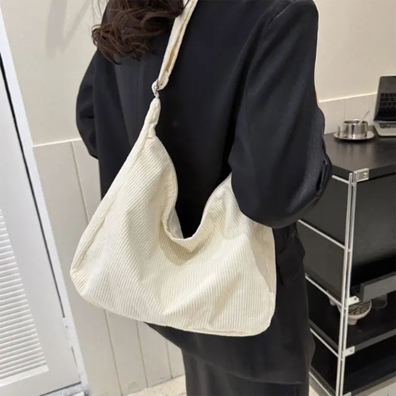 Japanese Style Corduroy Tote Bag – Large Capacity Casual Shoulder Bag for Women, Commute, College & Everyday Carry