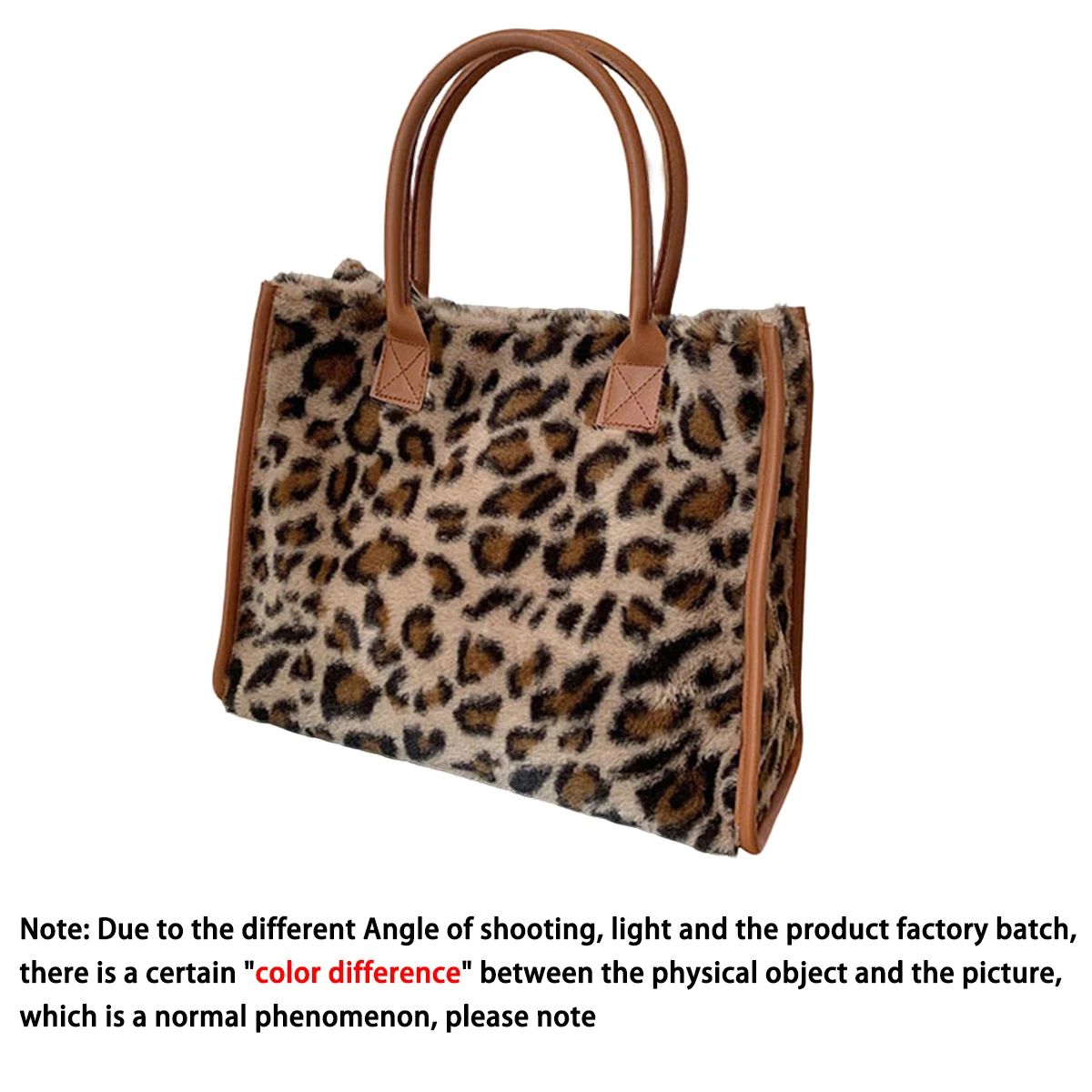 Yellow Leopard Print Plush Tote Bag for Women - Autumn Winter Fashion Shoulder Handbag, Soft Faux Fur Exquisite Everyday