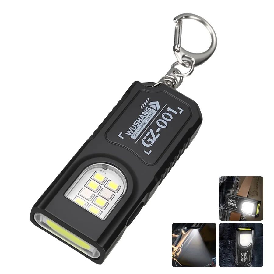 Mini COB LED Keychain Flashlight USB Rechargeable - Waterproof Pocket Work Light Keyring Lamp for Camping, Walking & EDC