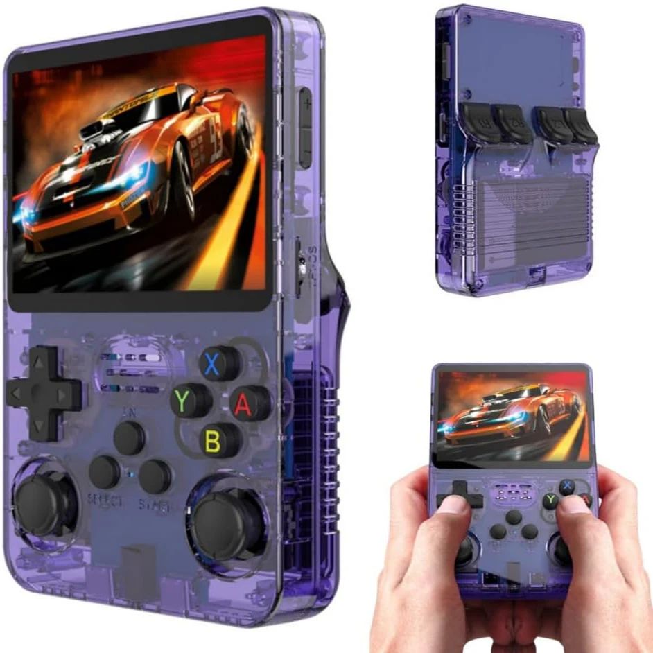 R36S Retro Handheld Game Console - 3.5 in IPS Screen, 22,000+ Built-In Games, 128GB Portable Video Game Player (Purple)