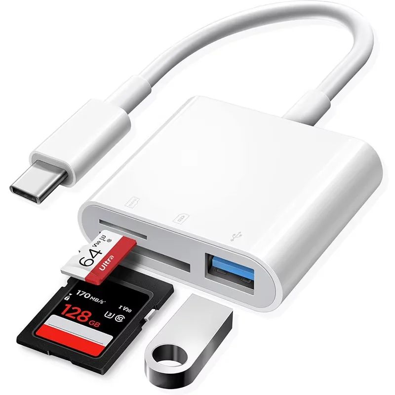 USB-C SD Card Reader Adapter - USB-A + Micro SD Memory Card Converter for iPhone 15/16/17, iPad, MacBook Pro/Air Camera
